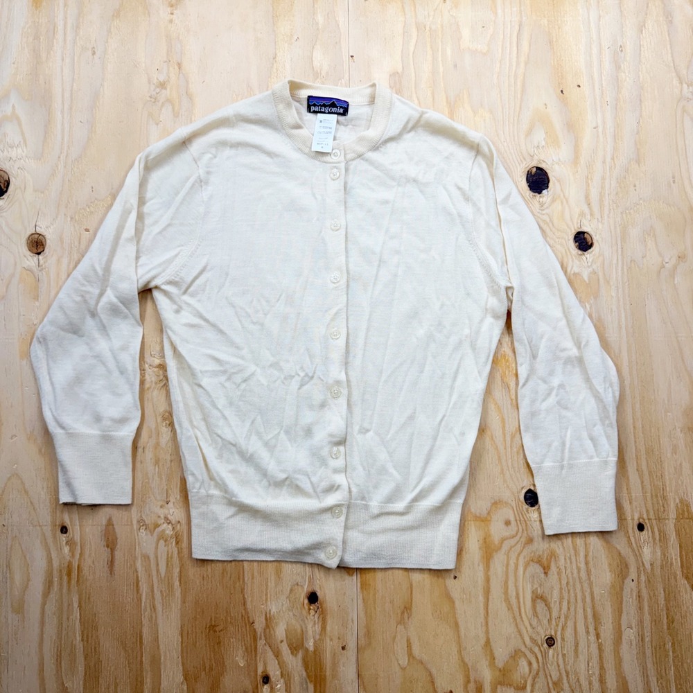Patagonia Womens Merino Wool Cardigan Sweater Cream White Size M